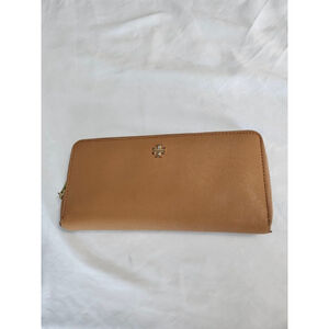 Tory Burch Tan Saffiano Leather Zip Around Wallet One Size